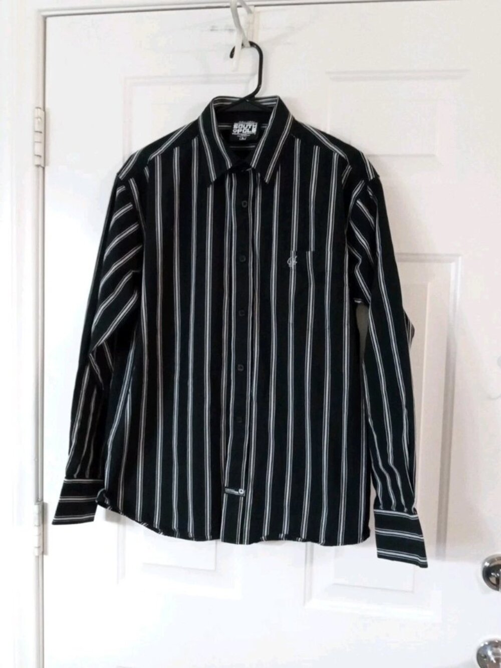 Southpole Men's Large Button Up Shirt Black And White Striped Y2K Streetwear